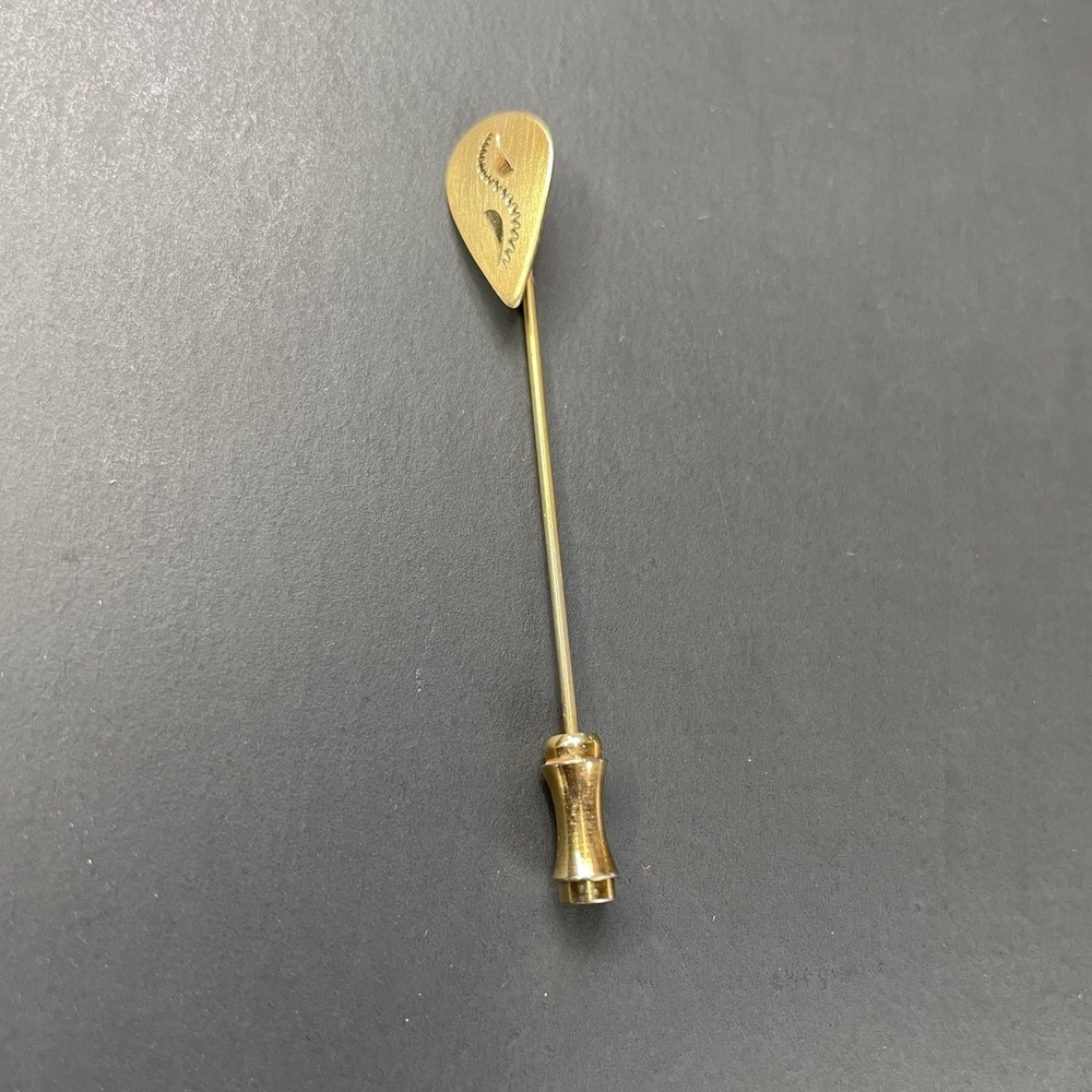 VTG Gold-Tone Stick‎ Pin Teardrop Engraved Lapel Hat Pin 2 1/4"